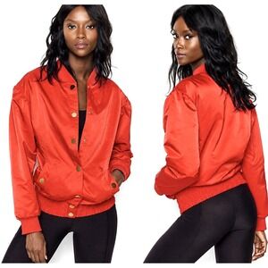 Victoria's Secret Sport Saitn Bomber Jacket Button Front Red SZ L